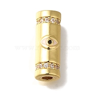 Rack Plating Brass Micro Pave Cubic Zirconia Beads, with Enamel, Long-Lasting Plated, Column with Eye, Real 18K Gold Plated, 18x7x12.5mm, Hole: 3mm(KK-U019-10G)