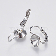 304 Stainless Steel Leverback Earring Settings, Flat Round, Stainless Steel Color, 16x10.5x8.5mm, Pin: 0.7mm, Tray: 8mm(STAS-F139-051P-8mm)