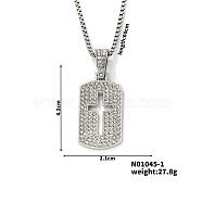 Shiny Hip-hop Alloy Rhinestones Rectangle with Cross Pendant Necklace, Platinum, 23.62 inch(60cm)(IH8115)