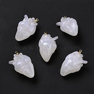 Resin Pendants, with Brass Finding, Heart, White, 33x21x15mm, Hole: 1.4mm(RESI-E018-01G)
