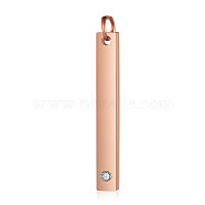 201 Stainless Steel Bar Tag Pendants, with Rhinestone, Rectangle, Crystal, Rose Gold, 32x3.7x1.5mm, Hole: 3mm(STAS-S105-T608D-3-3.7)
