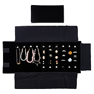 Velvet Jewelry Organizer Roll, Portable Travel Storage Bags for Earrings, Rings, Necklaces, Bracelets, Black, 19.5x10.5x4.1cm(AJEW-WH0347-28)