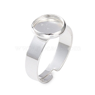 Adjustable 201 Stainless Steel Finger Rings Components, Pad Ring Base Findings, Flat Round, Silver, Size 7, 17~17.5mm, Tray: 8mm.(STAS-G187-01S-8mm)