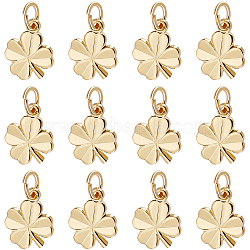 40Pcs Brass Charms, Clover, Cadmium Free & Nickel Free & Lead Free, Real 18K Gold Plated, 11x9x1mm, Hole: 3mm(KK-BBC0008-55)