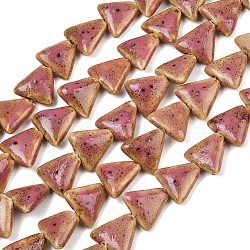 Glazed Porcelain Triangle Beads Strands, Spotted Ceramic Beads, Pale Violet Red, 14~15x16x7mm, Hole: 1.6mm, about 23pcs/strand, 12.99''(33cm)(PORC-B002-01-01)