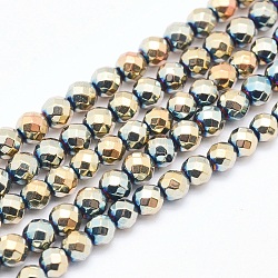 Electroplate Non-magnetic Synthetic Hematite Beads Strands, Faceted, Round, Rainbow Plated, 4mm, Hole: 1mm, about 95pcs/strand, 15 inch(38cm)(X-G-L486-C-19)