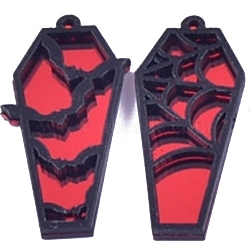 Halloween Spider Web Bat Coffin Shaped Acrylic Pendants, Red, 47x20mm(PW-WG5541A-01)