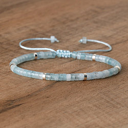 Natural Aquamarine Beaded Braided Bracelets, Adjustable Women's Bracelets, (QH4784-16)