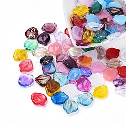 Czech Glass Beads, Electroplated/Dyed/Transparent/Gold Inlay Color/Imitation Opalite, Leaf, Mixed Color, 14.5x12.5x4mm, Hole: 0.8mm, about 117~123pcs/bag(GLAA-G070-14)