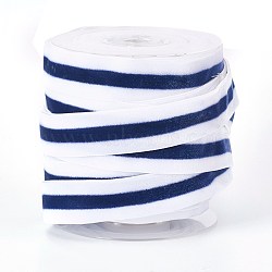 Polyester Ribbon, Single Face Velvet Ribbon, Binary Colour, Striped Pattern, Marine Blue, 1 inch(26mm), about 25yards/roll(22.86m/roll)(SRIB-F008-A12-26mm)