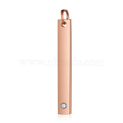 201 Stainless Steel Bar Tag Pendants, with Rhinestone, Rectangle, Crystal, Rose Gold, 32x3.7x1.5mm, Hole: 3mm(STAS-S105-T608D-3-3.7)