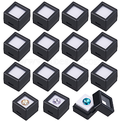 Cube Plastic Loose Diamond Storage Boxes, Gemstone Display Case with Clear Acrylic Window and White Sponge inside, Black, 2x2x1.6cm(CON-WH0095-49C)