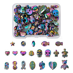 80Pcs 20 Style Rack Plating Rainbow Color Alloy Beads, Mixed Shapes, 5.5~15x4~15x3~8.5mm, Hole: 0.9~5mm, 4pcs/style(FIND-KS0001-18)