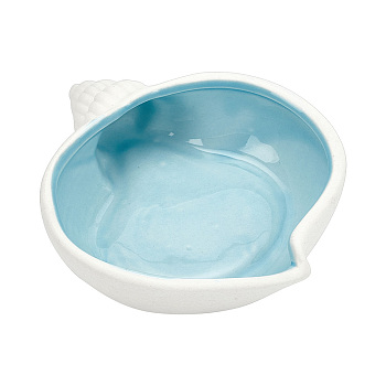 Porcelain Ashtray Decorations, Home Office Tabletop Decoration, Conch Shape, Light Blue, 115.5x143.5x35.5mm, Inner Diameter: 103.5x95mm