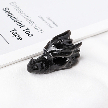 Natural Sliver Obsidian Sculpture Display Decorations, for Home Office Desk, Dragon Head, 36.5~38x20.5x20.5~22.5mm