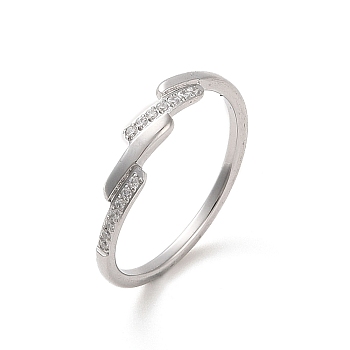 304 Stainless Steel Finger Ring, with Cubic Zirconia, Stainless Steel Color, Inner Diameter: 17.4mm