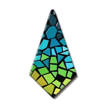 Printed Kite Acrylic Big Pendants, Green, 65x32x2mm, Hole: 1.5mm