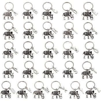 Nbeads Elephant Stitch Markers, Letter Stitch Marker Charms, for Knitting Weaving Sewing Accessories Handmade Jewelry, Antique Silver, 4.5cm, 26pcs/set