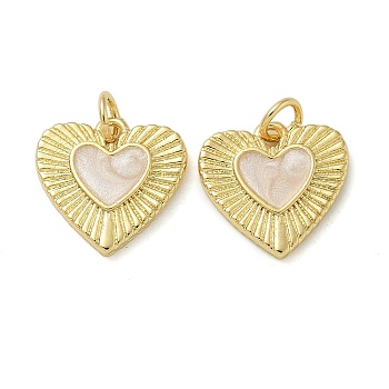 Rack Plating Brass Enamel Charms, with Jump Ring, Long-Lasting Plated, Lead Free & Cadmium Free, Heart Charms, Real 18K Gold Plated, Linen, 13.5x14.5x2mm, Hole: 3mm