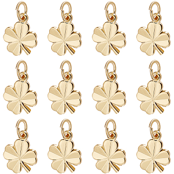40Pcs Brass Charms, Clover, Cadmium Free & Nickel Free & Lead Free, Real 18K Gold Plated, 11x9x1mm, Hole: 3mm