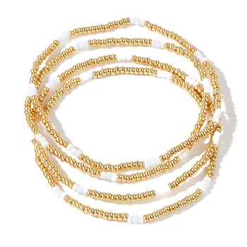 4Pcs Elegant TOHO Beaded Stretch Bracelet Set for Girlfriend, White, Gold, 6-1/2 inch(16.5cm)