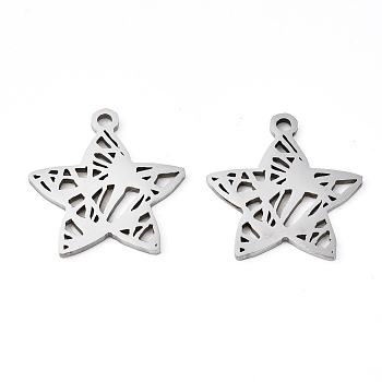 201 Stainless Steel Pendants, Laser Cut, Star, Stainless Steel Color, 16.5x15.5x1mm, Hole: 1.4mm