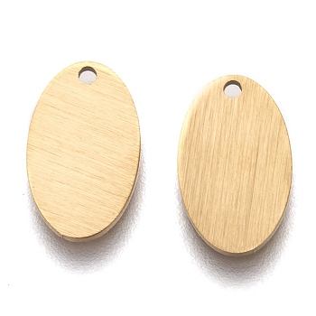 Ion Plating(IP) 304 Stainless Steel Pendants, Stamping Blank Tag, Laser Cut, Double Side Drawbench Effect, Oval, Golden, 12.5x7.5x1mm, Hole: 1mm