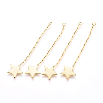 Brass Big Pendants, with Box Chain, Long-Lasting Plated, Star, Real 18K Gold Plated, 56x12x1mm, Hole: 1.6mm