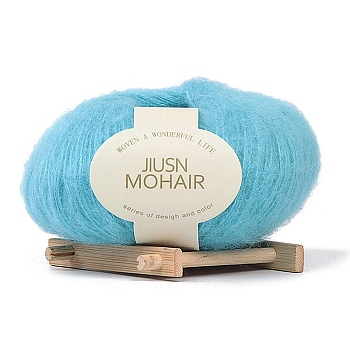 25G Angora Mohair Wool Fiber Knitting Yarn, for Shawl Scarf Doll Crochet Supplies, Round, Aqua, 1mm