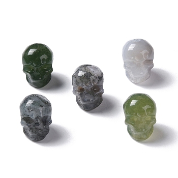 Natural Moss Agate Beads, Skull, 13x10x11.5mm, Hole: 1mm