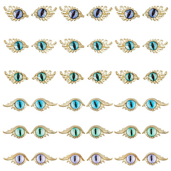 36Pcs 12 Styles Evil Eye Alloy Cabochons, with Resin, Nail Art Decoration Accessories, Golden, Mixed Color, 8.5x17x3.5mm, 3pcs/style, 6styles; 11x17.5x3.5mm,3pcs/style, 6styles