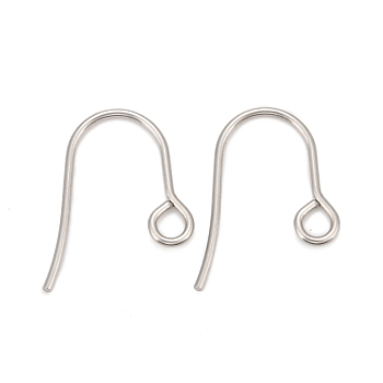 316 Surgical Stainless Steel Earring Hooks, Ear Wire, with Horizontal Loop, Stainless Steel Color, 15x12x0.7mm, Hole: 2mm