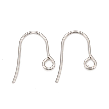 Tarnish Resistant 316 Surgical Stainless Steel Earring Hooks, Ear Wire, with Horizontal Loop, Stainless Steel Color, 15x12x0.7mm, Hole: 2mm