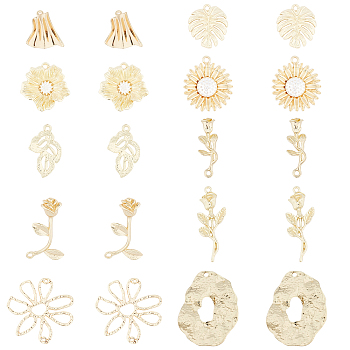 Alloy Pendants, Leaf & Flower, Light Gold, Pendants: 20pcs/box