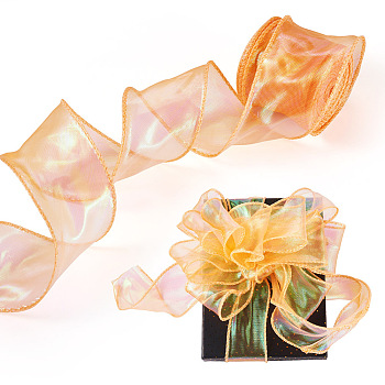 10 Yards Polyester Iridescent Ribbon, Craft Decorative Ribbon, PeachPuff, 1-5/8 inch(40mm)