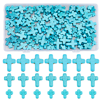 6 Strands 3 Styles Synthetic Turquoise Beads Strands, Dyed, Cross, Dark Turquoise, 10~20x8~15x3~4mm, Hole: 1mm, about 20~38pcs/strand, 15~15.75''(38.1~40cm), 2 strands/style