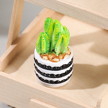 Dollhouse Accessories, Simulation Mini Resin Cactus Vase Model, Lime Green, 32x17mm