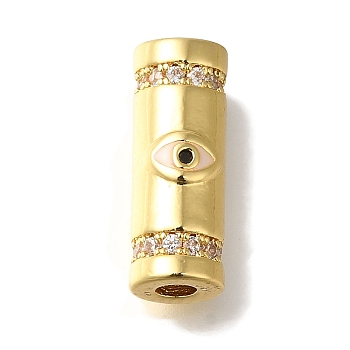 Rack Plating Brass Micro Pave Cubic Zirconia Beads, with Enamel, Long-Lasting Plated, Column with Eye, Real 18K Gold Plated, 18x7x12.5mm, Hole: 3mm