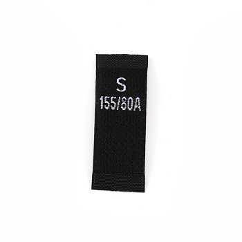 Polyester Clothing Size Labels(S), Woven Crafting Craft Labels, for Clothing Sewing, Black, 38x15x0.4mm, 500pcs/bag