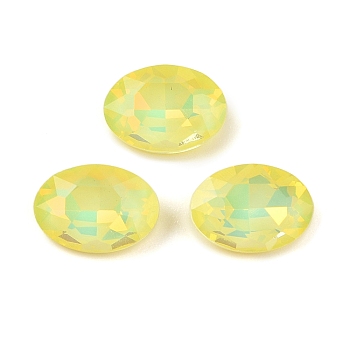 Glass Cabochons, Faceted, Oval, Yellow, 14x10x5mm, 36pcs/set