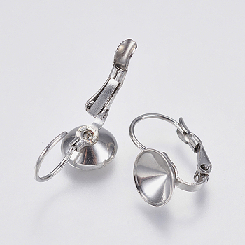 304 Stainless Steel Leverback Earring Settings, Flat Round, Stainless Steel Color, 16x10.5x8.5mm, Pin: 0.7mm, Tray: 8mm