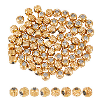 80Pcs 2 Style 201 Stainless Steel Beads, Column, Cadmium Free & Nickel Free & Lead Free, Rondelle, Golden, 4x3.5mm, Hole: 1.6mm, 40pcs/style