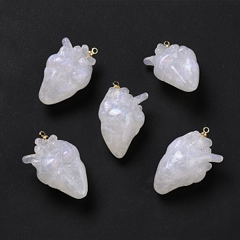 Resin Pendants, with Brass Finding, Heart, White, 33x21x15mm, Hole: 1.4mm