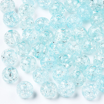 Transparent Crackle Acrylic Beads, Round, Sky Blue, 8x7mm, Hole: 1.8~2mm, about 1745pcs/500g