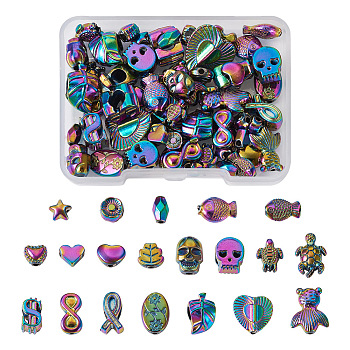 80Pcs 20 Style Rack Plating Rainbow Color Alloy Beads, Mixed Shapes, 5.5~15x4~15x3~8.5mm, Hole: 0.9~5mm, 4pcs/style