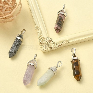 5Pcs 5 Styles Natural Mixed Gemstone Double Terminated Pointed Pendants(G-YW0001-45)-5