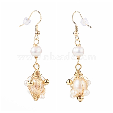 Wire Wrapped Natural Pearl Dangle Earrings(EJEW-JE04505)-2
