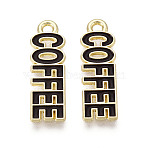 Alloy and Enamel Pendants, Word/COFFEE Charms, Golden, Black, 22x7x1mm, Hole: 1.5mm(PALLOY-T093-09A-G)