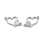 Non-Tarnish 304 Stainless Steel Cabochon Connector Settings, Heart, Stainless Steel Color, Tray: 4mm, 11.5x18x2mm, Hole: 1.4mm(STAS-B032-11P)