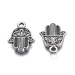 Tibetan Style Alloy Pendants, Cadmium Free & Lead Free, Hamsa Hand/Hand of Miriam, Antique Silver, 17x12.5x1.8mm, Hole: 1.6mm, about 860pcs/1000g(TIBEP-T010-13AS)
